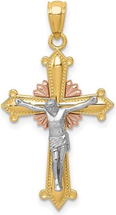 Diamond2Deal 14K Tri-color Gold Polished Crucifix Pendant
