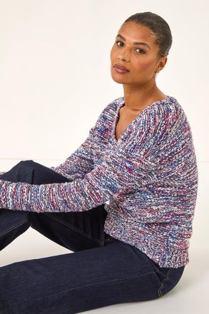 Roman Tape Yarn V-Neck Knit Jumper