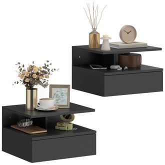 OEM Set Di 2 Comodini Sospesi Con Cassetto E Mensola Aperta, 35x32x22.5 Cm, Nero
