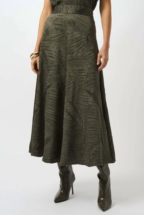 Joseph Ribkoff Geometric Print Pleated Long Flared Skirt In Avocado