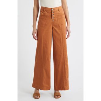 Wit & Wisdom Skyrise High Waist Exposed Button Fly Wide Leg Pants in Desert Bronze at Nordstrom, Size 00P