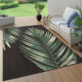 Paco Home Paco Home - Alfombra Salon Jardin Hojas De Palmera Jungla Floral Motivo Boho Chic Verde &Oslash; 160 Cm Redon, Negro 4