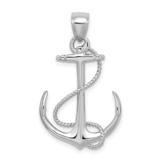 Diamond2Deal 14K White Gold 3-D Polished and Textured Anchor with Rope Charm Pendant