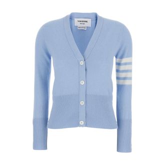 Thom Browne Cashmere Knitwear, female, Blue, Size: 2XS Classic Cashmere 4-Bar V-Neck Cardigan