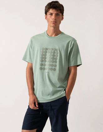 HUGO BOSS Mens BOSS Green Tee Mens Interlock-Cotton T-Shirt with Circle Artwork - Open Green 357 - Size: 38