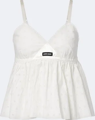 Miu Miu Embroidered cotton and linen-blend top