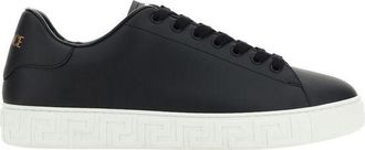 Versace Black Calf Leather Bos Taurus Low Top Mens Sneakers