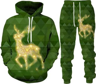 Generic Men 2 Piece Outfits Hooded Regular Fit Xmas Tracksuits Funny Long Sleeve Mens Christmas Sweatsuits Warm Santa Claus Print Hoodies And Sweatpants Gym D