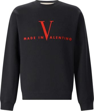 Valentino Hoodies & sweatvesten, Heren, Zwart, 3Xl, Katoen, Made In Print Crewneck Sweatshirt