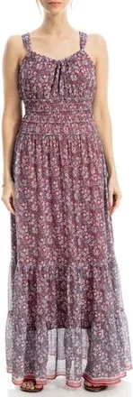 Max Studio Halter Tiered Maxi Dress in Red Simple Floral Leaves at Nordstrom Rack, Size X-Large
