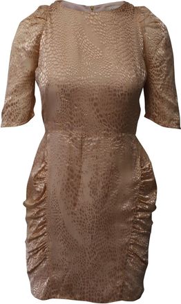 Sandro Embossed Animal Print Mini Dress in Gold Viscose