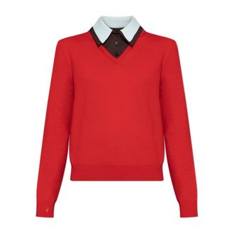 Tory Burch V-neck Knitwear, female, Red, S, Wool Jumper