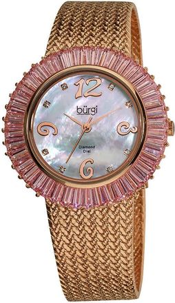 Bürgi Faceted Crystal Bezel Mother of Pearl Dial Ladies Watch BUR076PK