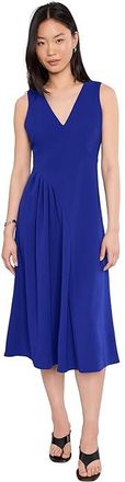 Calvin Klein Scuba Crepe V-Neck Asym Pleat Midi Womens Dress Ultramarine : 12, Polyester/Spandex