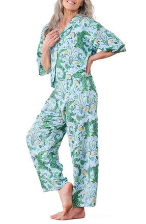 Printfresh Wildest Dreams Satin Pajamas in Blue Lagoon at Nordstrom, Size X-Small