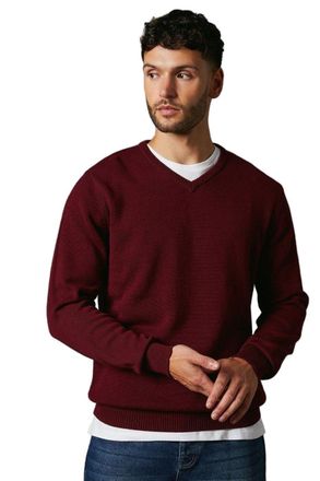 Maine Mens Premium Cotton V Neck Jumper (S) (Burgundy)