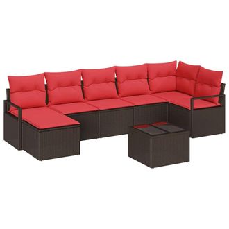 vidaXL Juego De Sof&aacute; 8 Pcs Marr&oacute;n Rat&aacute;n Sint&eacute;tico Vidaxl