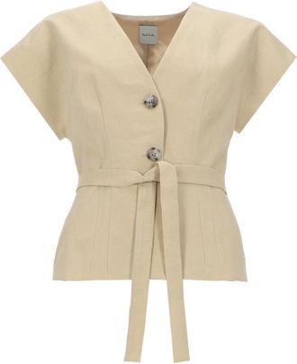 Paul Smith V-Neck Linen Buttoned Top
