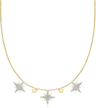 Ross-Simons Diamond Starburst Drop Necklace in 18kt Gold Over Sterling