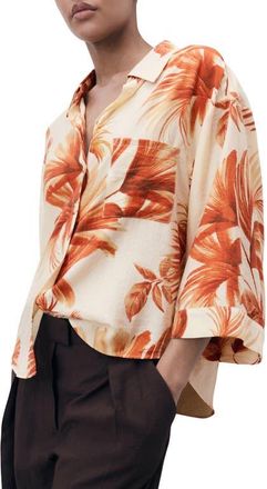 Mango Palm Tree Print Button-Up Shirt in Off White at Nordstrom, Size 10