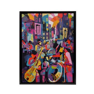 Artery8 Abstract New Orleans Jazz Festival Musicians Framed Canvas Wall Art Print | Size: W24 x H32
