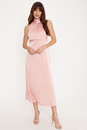 Oasis Womens Satin Halter Neck Midi Bridesmaids Dress - Blush material_polyester - Size 10 UK