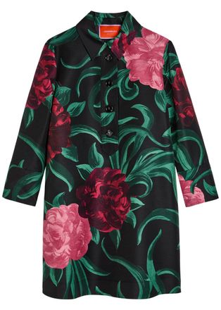 La DoubleJ LA Double J Artemis Floral Wool-blend Mini Shirt Dress - Black - S (UK8-10 / S)