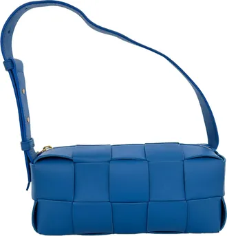 Bottega Veneta Bottega Veneta Small Brick Cassette schoudertas in blauw lamsleer