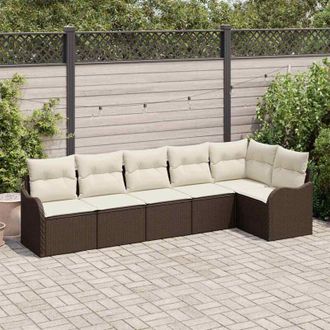 vidaXL Vidaxl - Conjunto De Sof&aacute; De Jard&iacute;n Con Coj&iacute;n 6 Pcs Marr&oacute;n Polirat&aacute;n