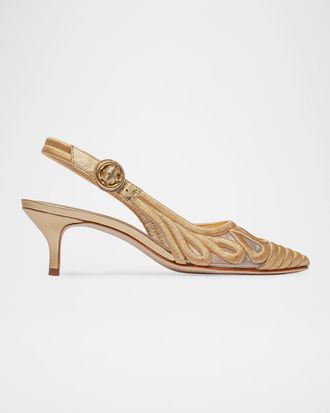 Bernardo Madinah Embroidered Mesh Slingback Pumps