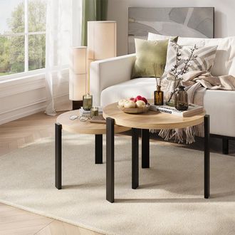 Vicco Conjunto De Mesas De Centro Norin, Roble Dorado/negro, 60 X 60 Cm, Vicco