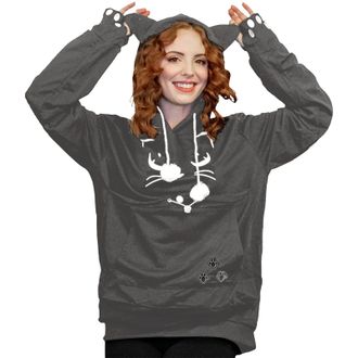 Generic Women Pet Pouch Coat Hoodie Long Sleeve Big Pocket Pullover Jacket Cute Cat Puppy Holder Solid Hooded Sweatshirt