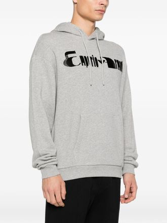 Emporio Armani Logo-Embroidered Cotton Hoodie - Gray