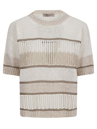 D.exterior Short-Sleeved Knit Top With Textured Openwork Design