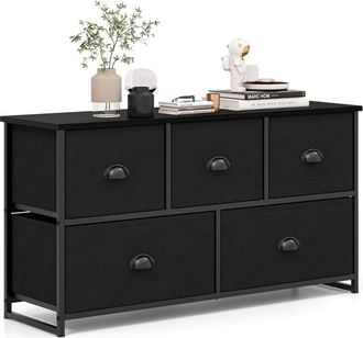 Costway 5 Drawers Cabinet 2-Tier Fabric Storage Organizer Chest of Drawers w/ Baskets