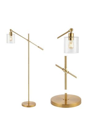 Jonathan Y Designs Kathryn Classic 60 Iron/Seeded Glass Adjustable Head Modern LED Floor Lamp, Brass Gold at Nordstrom
