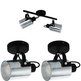 Loops Twin Ceiling Spot Light & 2x Matching Wall Lights Black Vaporized Glass Shade