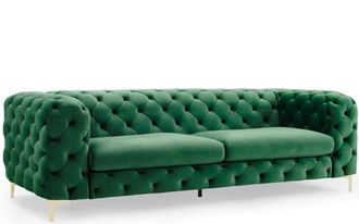 Global Interiors 3-Sitzer Samtsofa Modern Barock 240 x 97 cm - Smaragdgrün