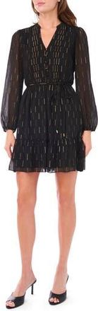 Halogen Tie Waist Long Sleeve Dress in Rich Black at Nordstrom Rack, Size Xx-Large
