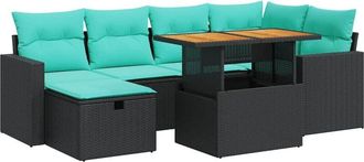 vidaXL 7 Piece Garden Sofa Set with Cushions Brown Poly Rattan Acacia vidaXL