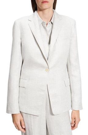 Theory B.Mel Houndstooth Check Slim Fit Linen Blend Blazer in Platinum Multi at Nordstrom Rack, Size 00