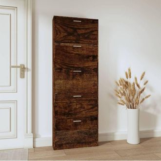 Berkfield Home Shoe Cabinet Smoked Oak 59x17x169 cm Engineered Wood in Brown | Size: 59 x 17 x 169 cm