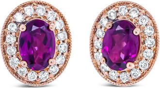 House of Brilliance 14K Rose Gold 7x5mm Cushion Cut Garnet and 3/8 Cttw Round Diamond Halo Stud Earrings (G-H Color, SI1-SI2 Clarity)