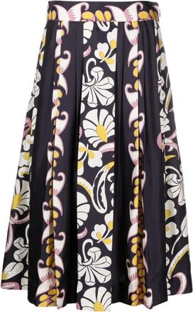 Tory Burch floral-print pleated silk skirt - women - Silk - 2 - Black