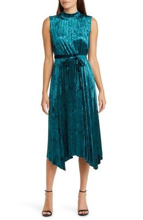 Tahari by ASL Pleated Velvet Midi Dress in Teal at Nordstrom Rack, Size 14