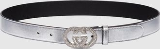 Gucci Thin Belt With Interlocking G Buckle, Silver, Leather