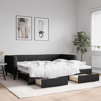 vidaXL Sof&aacute; Cama Nido Con Cajones Tela Negro 90x200 Cm Vidaxl