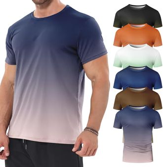 Generic Mens Gradient T-Shirt - Short Sleeve Round Neck T-Shirt -3/12 Piece Set - Summer Casual T-Shirt (UK, Alpha, 3XL, Regular, Regular, 6-Piece set7)