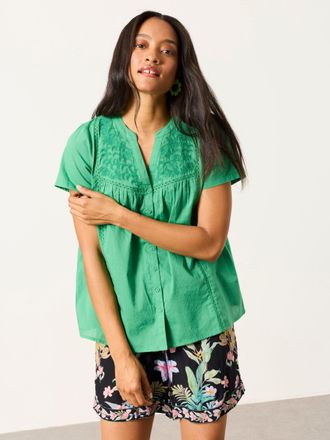Fat Face FatFace Letty Green Petite Embroidered Blouse
