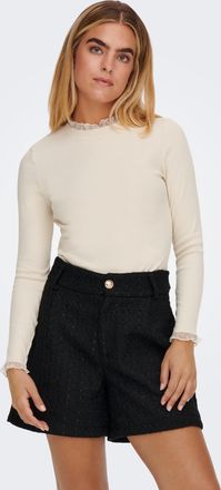 Only Langarmshirt ONLY ONLLESLIE L/S LACE MIX TOP JRS, Damen, Gr. XS, birch, Jersey, Obermaterial: 95% Baumwolle, 5% Elasthan, unifarben, Spitzenkante, Shi